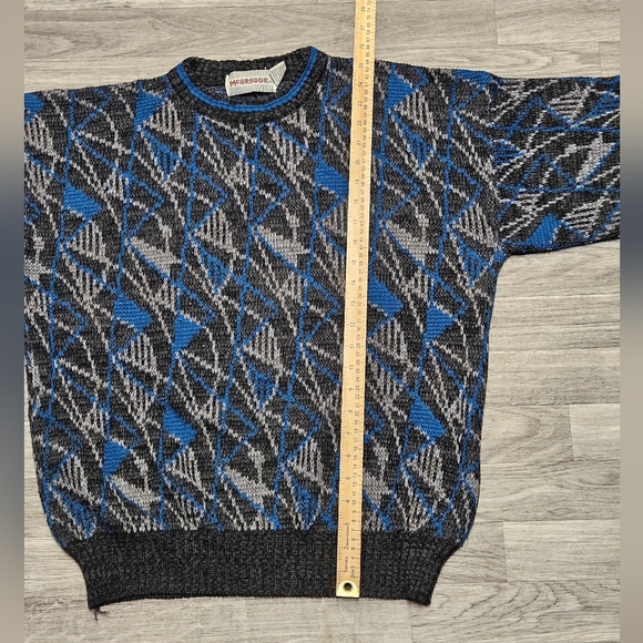 Vintage 90's Ugly Christmas Sweater Blue Geometric Size Large Retro McGregor - Picture 5 of 5